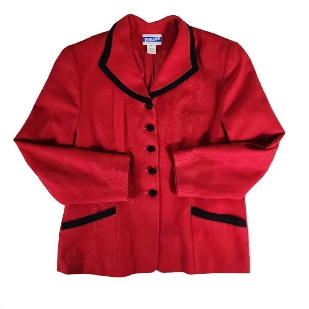 Pendleton Vintage Wool Red 1990s Blazer Jacket